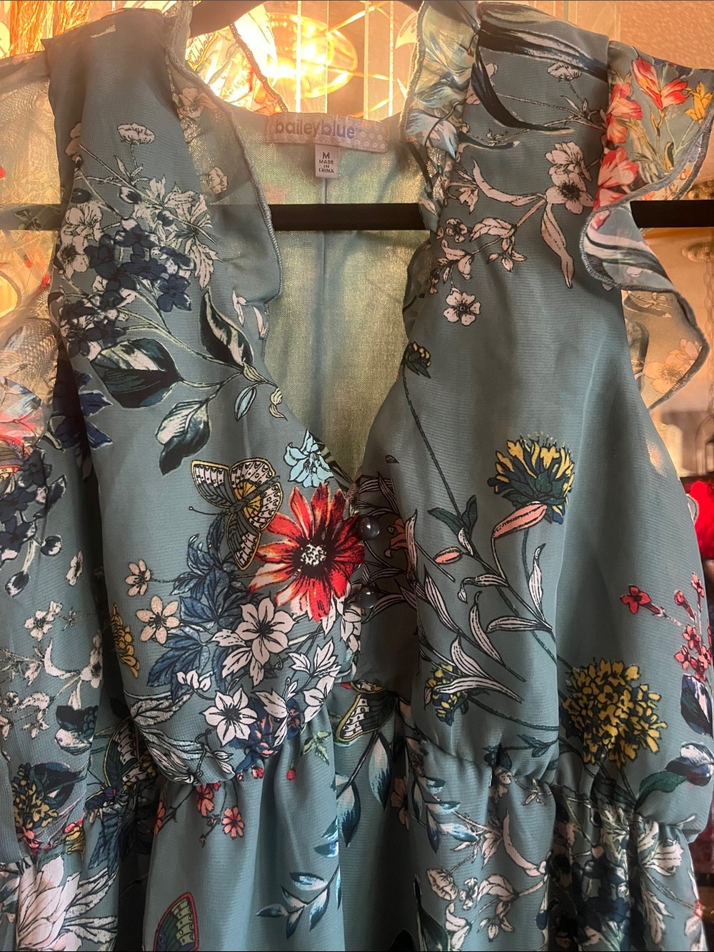 bailey blue Teal Floral Ruffle Dress